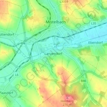 Topografinen kartta Lanzendorf, korkeus, helpotus