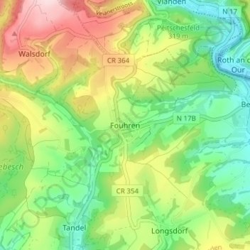 Topografinen kartta Fouhren, korkeus, helpotus