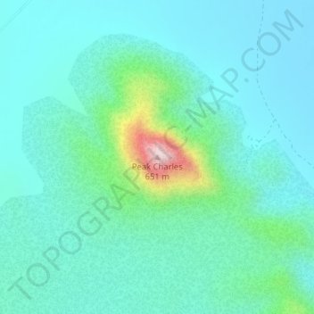 Topografinen kartta Peak Charles, korkeus, helpotus