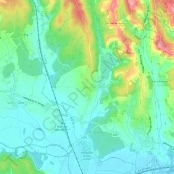 Topografinen kartta Tobis, korkeus, helpotus