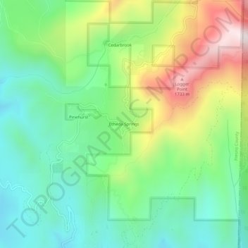 Topografinen kartta Etheda Springs, korkeus, helpotus