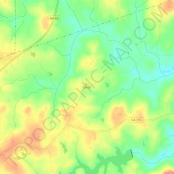 Topografinen kartta Sardis, korkeus, helpotus