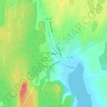 Topografinen kartta Täfteå, korkeus, helpotus