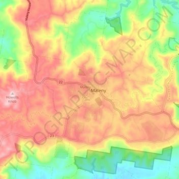 Topografinen kartta Maleny, korkeus, helpotus