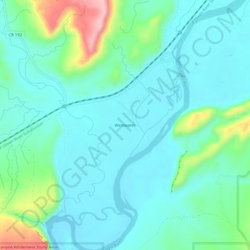 Topografinen kartta Westwater, korkeus, helpotus