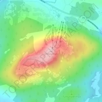 Topografinen kartta Olostunturi, korkeus, helpotus