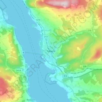 Topografinen kartta Moelv, korkeus, helpotus