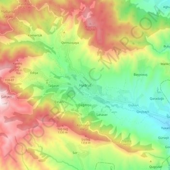 Topografinen kartta Hadrut, korkeus, helpotus