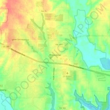 Topografinen kartta Princeton, korkeus, helpotus