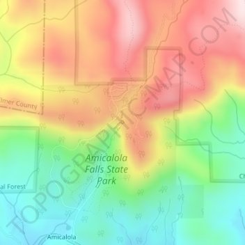 Topografinen kartta Amicalola Falls, korkeus, helpotus