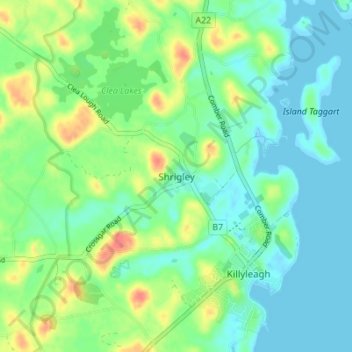 Topografinen kartta Shrigley, korkeus, helpotus