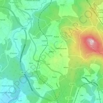 Topografinen kartta Ardarís, korkeus, helpotus