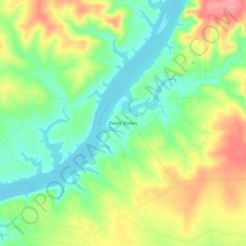 Topografinen kartta Devils Shores, korkeus, helpotus