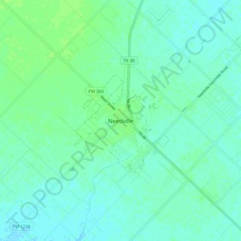 Topografinen kartta Needville, korkeus, helpotus