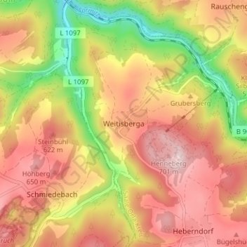 Topografinen kartta Weitisberga, korkeus, helpotus