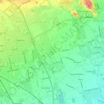 Topografinen kartta Fellette, korkeus, helpotus