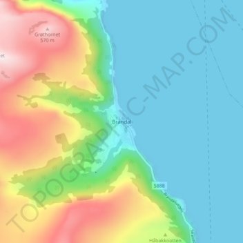 Topografinen kartta Brandal, korkeus, helpotus