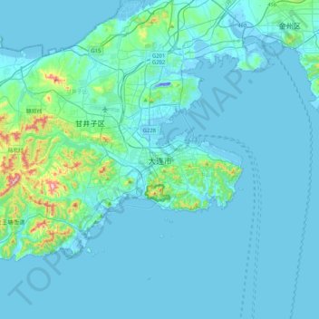 Topografinen kartta 大连市, korkeus, helpotus