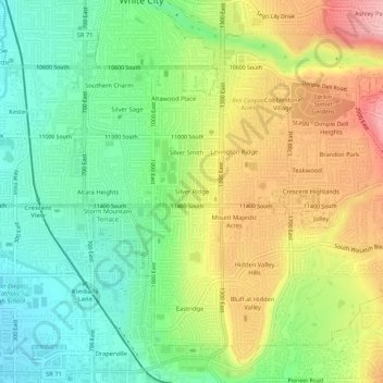 Topografinen kartta Silver Ridge, korkeus, helpotus