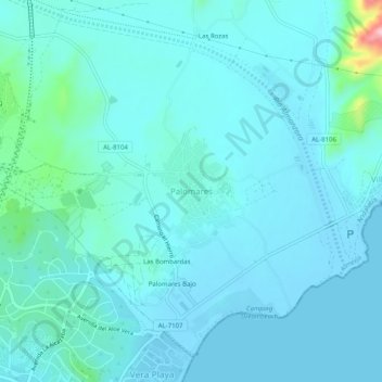 Topografinen kartta Palomares, korkeus, helpotus