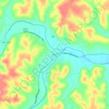 Topografinen kartta Hunt, korkeus, helpotus