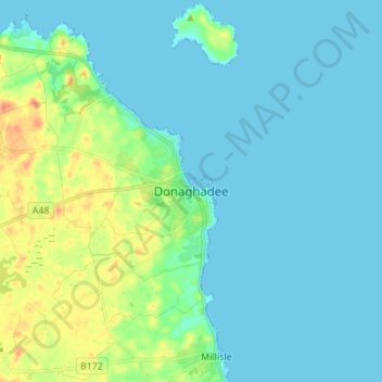Topografinen kartta Donaghadee, korkeus, helpotus