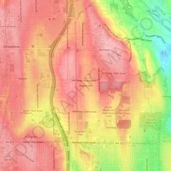 Topografinen kartta Ridgecrest, korkeus, helpotus