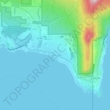 Topografinen kartta Kings Beach, korkeus, helpotus