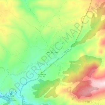 Topografinen kartta Mas del Olmo, korkeus, helpotus