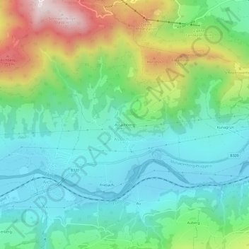 Topografinen kartta Assachberg, korkeus, helpotus