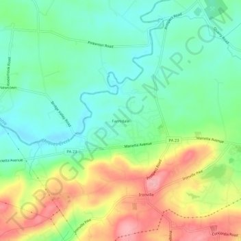 Topografinen kartta Farmdale, korkeus, helpotus