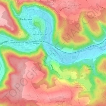 Topografinen kartta Gerhausen, korkeus, helpotus