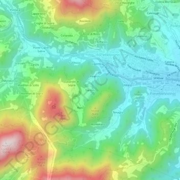 Topografinen kartta Trentini, korkeus, helpotus