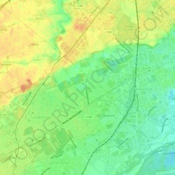 Topografinen kartta Doppl, korkeus, helpotus