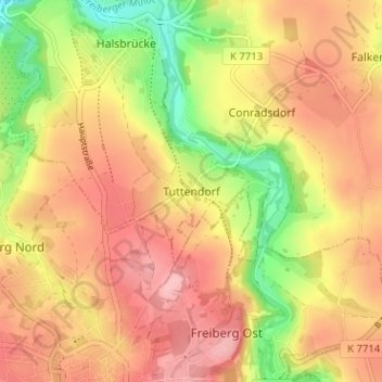 Topografinen kartta Tuttendorf, korkeus, helpotus