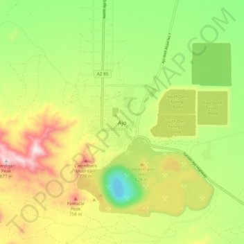 Topografinen kartta Ajo, korkeus, helpotus