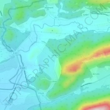 Topografinen kartta Les Baux, korkeus, helpotus