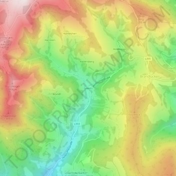 Topografinen kartta Granitz, korkeus, helpotus