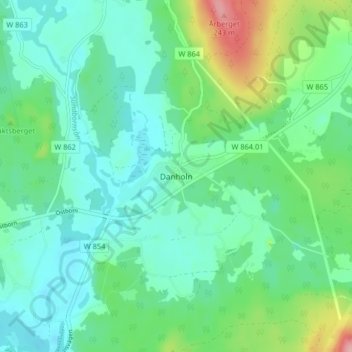 Topografinen kartta Danholn, korkeus, helpotus