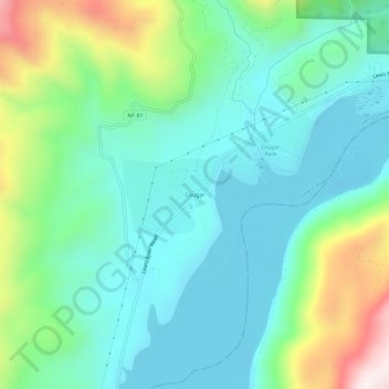 Topografinen kartta Cougar, korkeus, helpotus