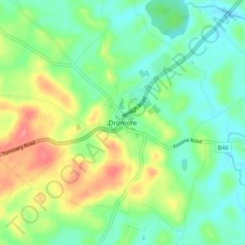 Topografinen kartta Dromore, korkeus, helpotus