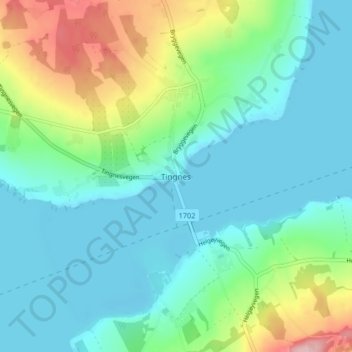 Topografinen kartta Tingnes, korkeus, helpotus