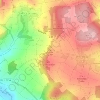 Topografinen kartta Steiger, korkeus, helpotus