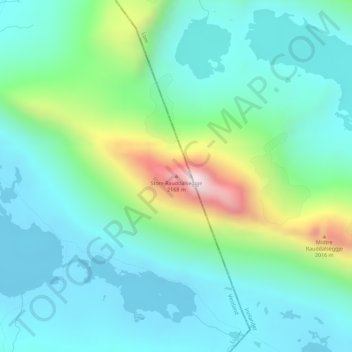 Topografinen kartta Store Rauddalseggje, korkeus, helpotus