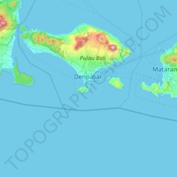 Topografinen kartta Nusa Dua, korkeus, helpotus