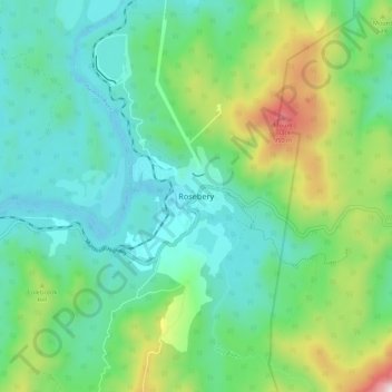 Topografinen kartta Rosebery, korkeus, helpotus