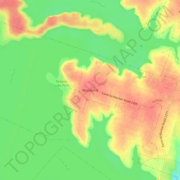 Topografinen kartta Woodland, korkeus, helpotus