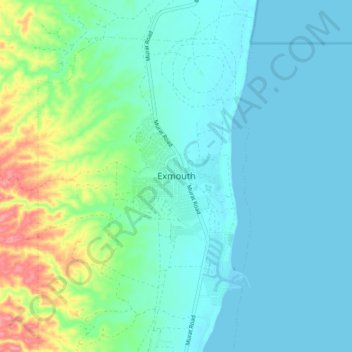 Topografinen kartta Exmouth, korkeus, helpotus