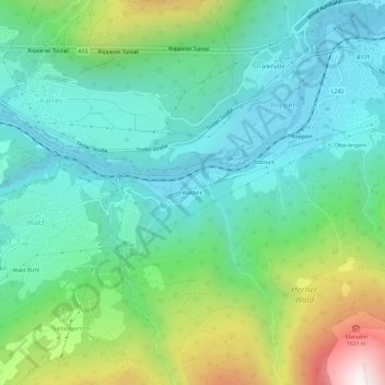 Topografinen kartta Waldele, korkeus, helpotus