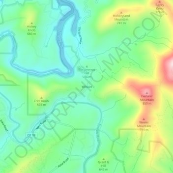 Topografinen kartta Wilscot, korkeus, helpotus